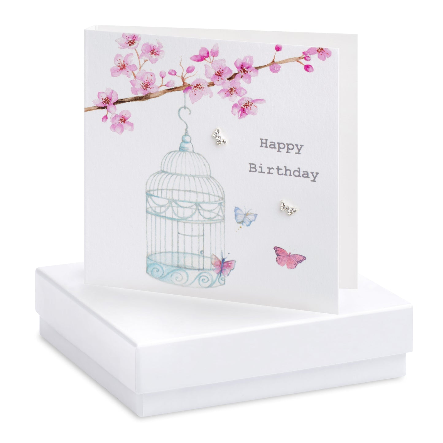 Boxed Birdcage Happy Birthday Earring Card