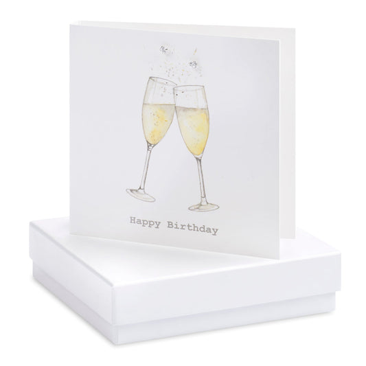 Boxed Champagne Glasses Happy Birthday Earring Card