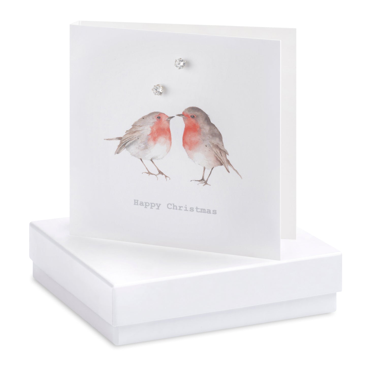 Boxed Earring Card Robins Happy Christmas