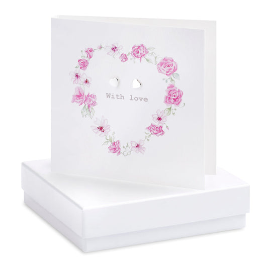 Boxed Floral Heart With Love Earring Card