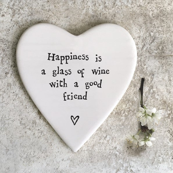 Heart Coaster 'Happiness is a glass of wine with a good friend'