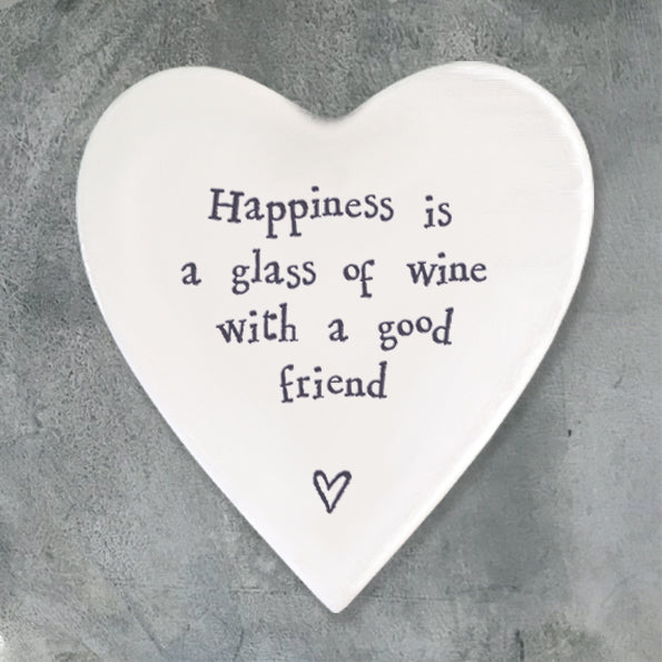 Heart Coaster 'Happiness is a glass of wine with a good friend'