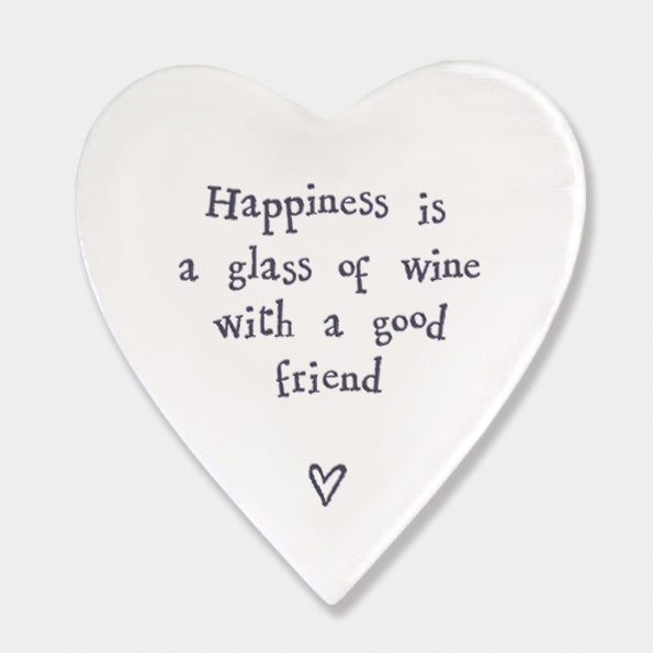 Heart Coaster 'Happiness is a glass of wine with a good friend'