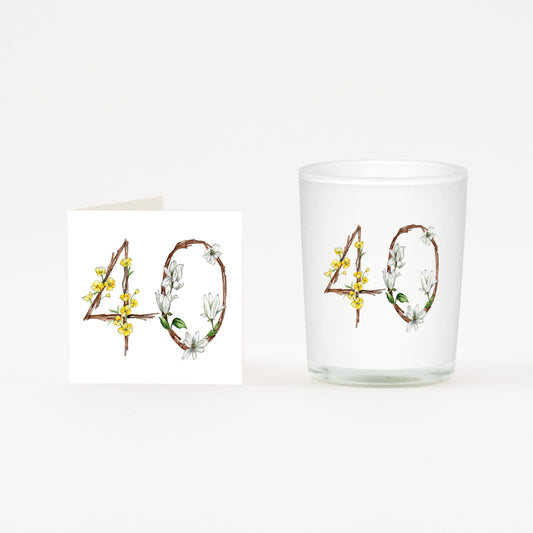 Floral 40 Boxed Candle and Card